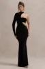 Socialite | Black One-Sleeve Cut-Out Maxi Dress sold by Club L London