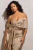 Perfect Gift | Champagne Satin Draped Bow Crop Top sold by Club L London