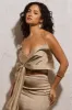 Perfect Gift | Champagne Satin Draped Bow Crop Top sold by Club L London