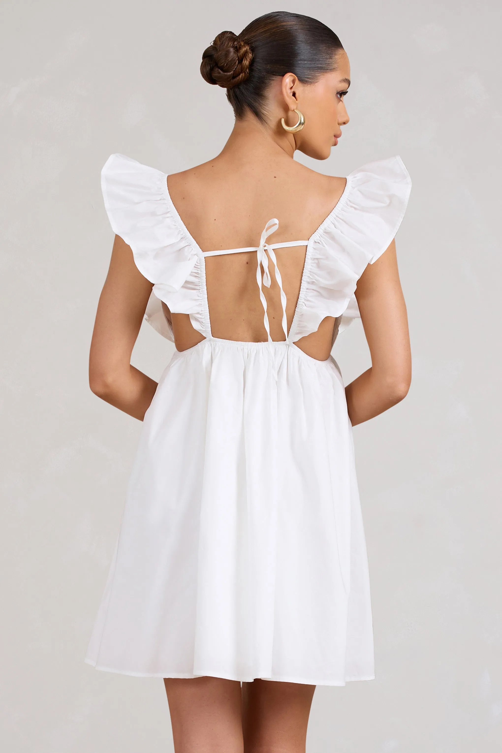 Let's Laze | White Poplin Smocked Mini Dress With Frilled Straps sold by Club L London product image thumbnail 5