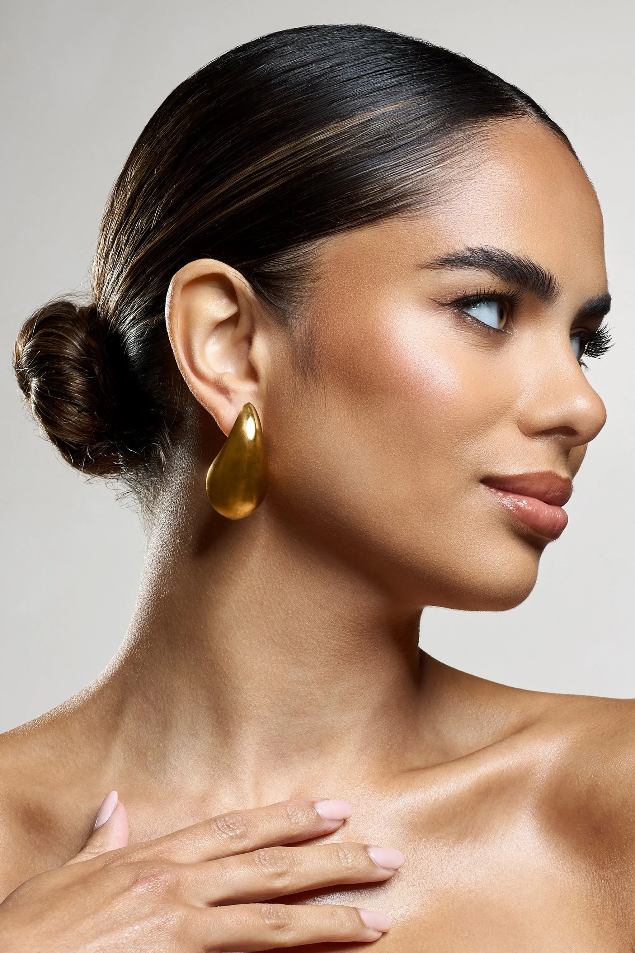Brandy | Gold Chunky Teardrop Earrings sold by Club L London product image thumbnail 3