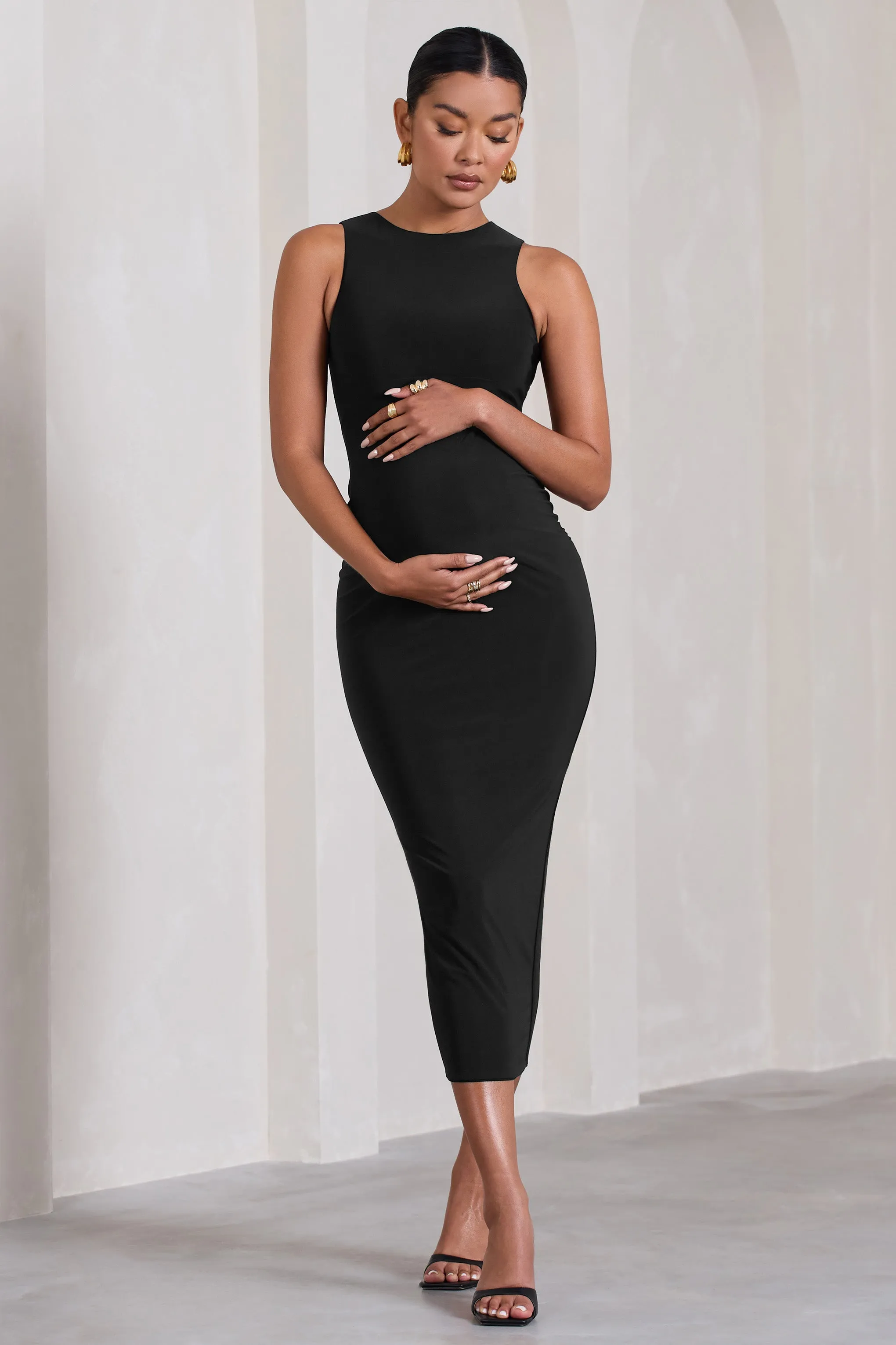 Paige | Black Sleeveless Split Maternity Midi Dress sold by Club L London product image thumbnail 5