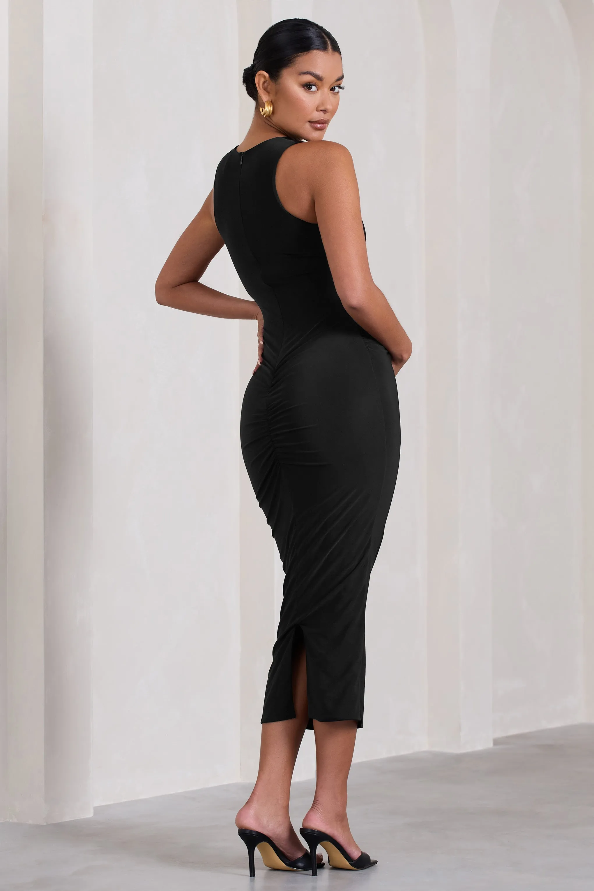 Paige | Black Sleeveless Split Maternity Midi Dress sold by Club L London product image thumbnail 2