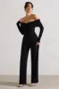 Jules | Black Bardot Long-Sleeve Straight-Leg Jumpsuit sold by Club L London