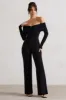 Jules | Black Bardot Long-Sleeve Straight-Leg Jumpsuit sold by Club L London