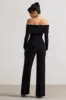Jules | Black Bardot Long-Sleeve Straight-Leg Jumpsuit sold by Club L London