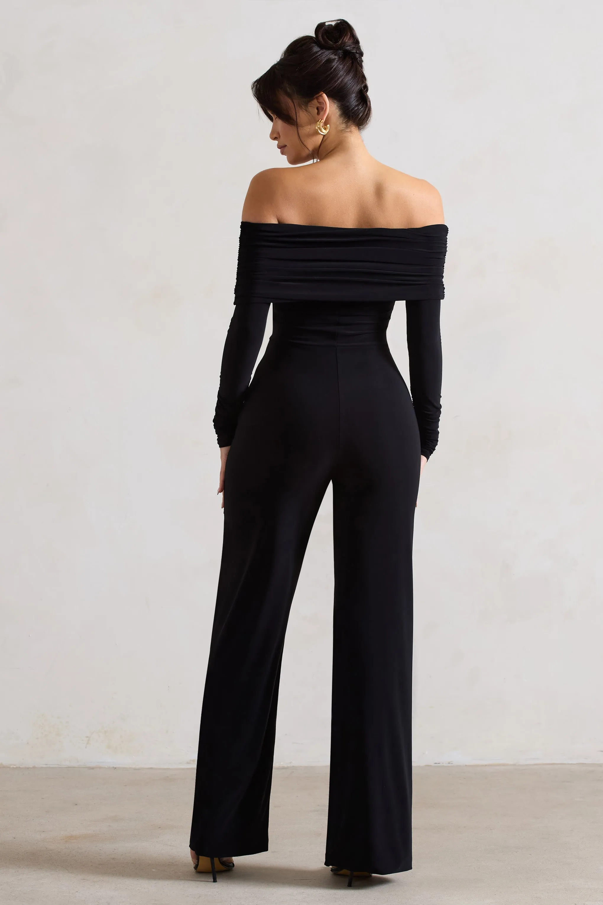 Jules | Black Bardot Long-Sleeve Straight-Leg Jumpsuit sold by Club L London product image thumbnail 2