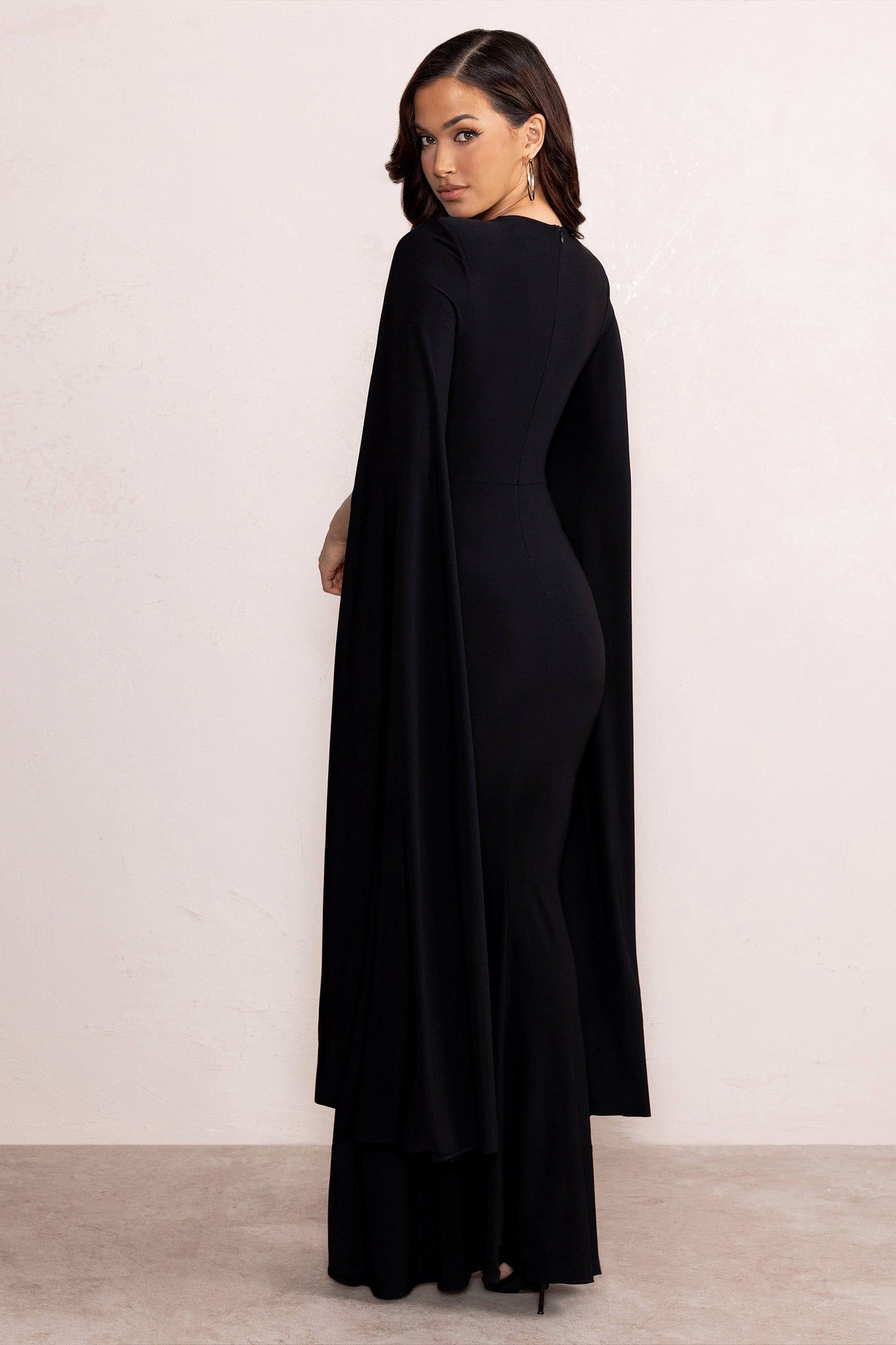 Kimmy | Black High Neck Maxi Dress with Cape Sleeves sold by Club L London product image thumbnail 2