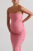 My Lady | Maternity Blush Pink Strapless Bodycon Ruched Mesh Maxi Dress sold by Club L London
