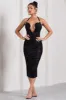 Amelia | Black Velvet Floral Halter-Neck Midi Dress sold by Club L London
