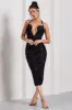 Amelia | Black Velvet Floral Halter-Neck Midi Dress sold by Club L London