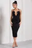 Amelia | Black Velvet Floral Halter-Neck Midi Dress sold by Club L London