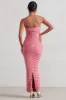 My Lady | Maternity Blush Pink Strapless Bodycon Ruched Mesh Maxi Dress sold by Club L London