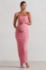 My Lady | Maternity Blush Pink Strapless Bodycon Ruched Mesh Maxi Dress sold by Club L London