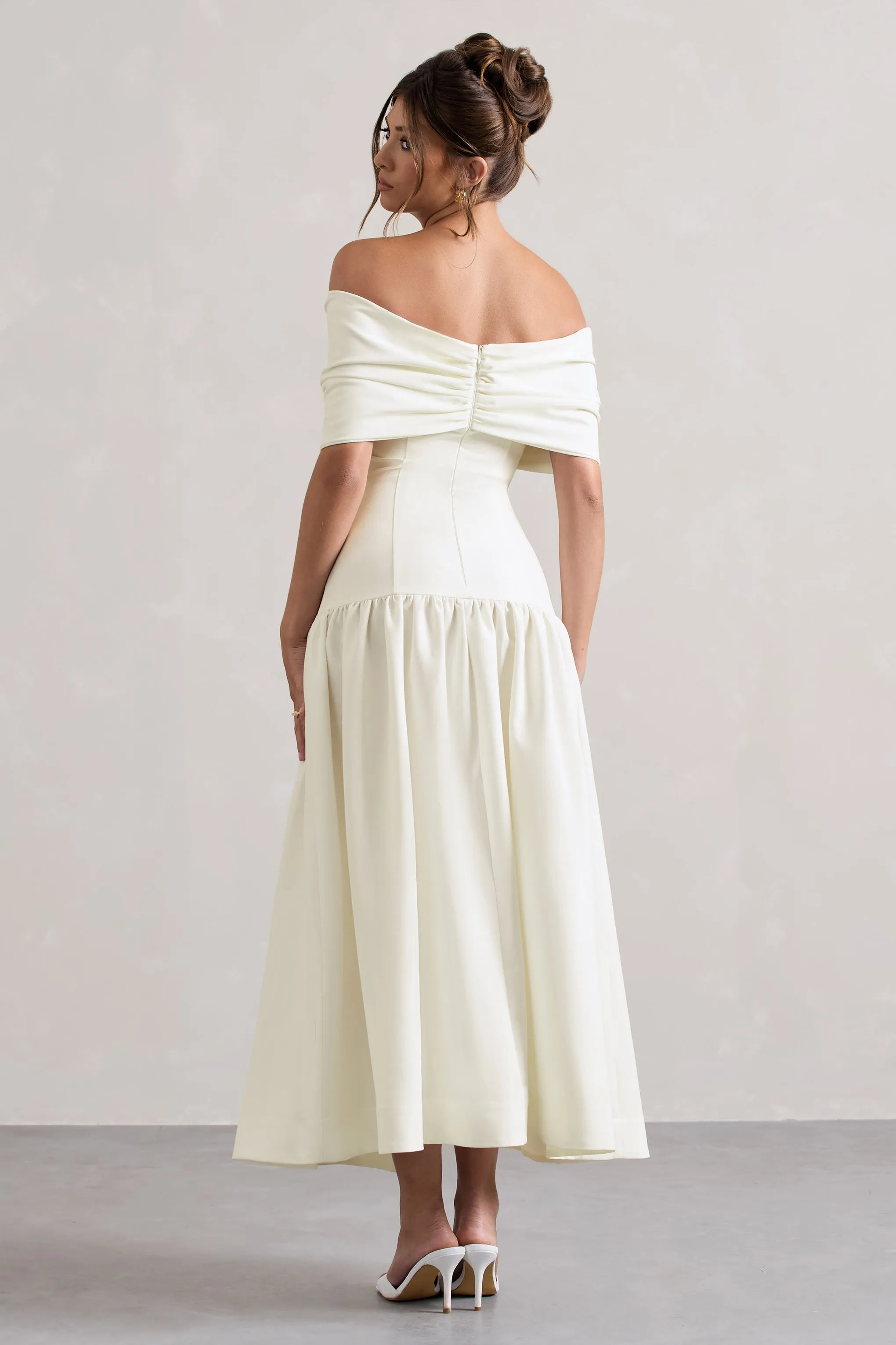 Marguerite | White Twisted Bardot Drop-Waist Maxi Dress sold by Club L London product image thumbnail 2