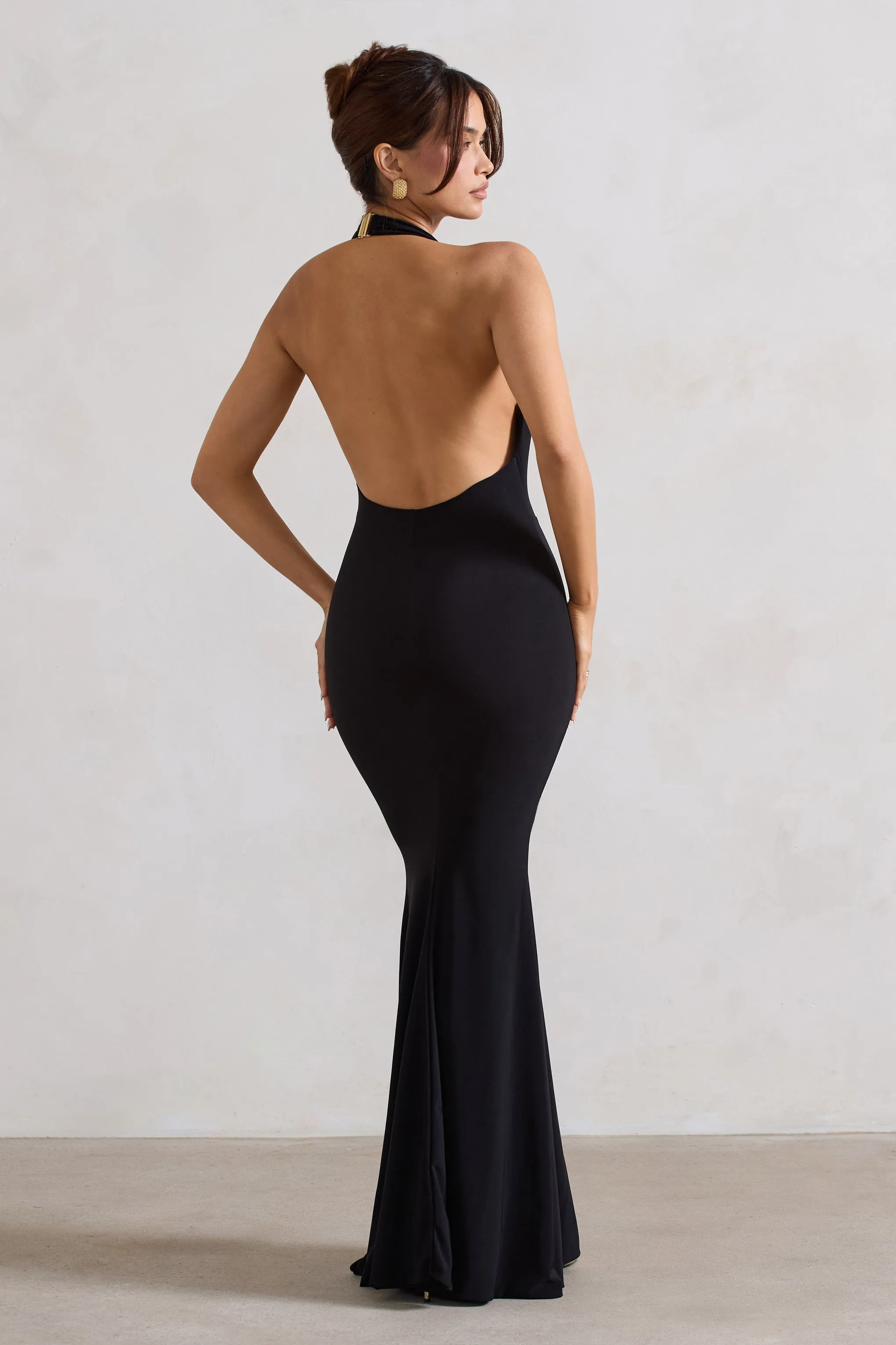 Milani | Black Backless Cowl Neck Fishtail Maxi Dress sold by Club L London product image thumbnail 2