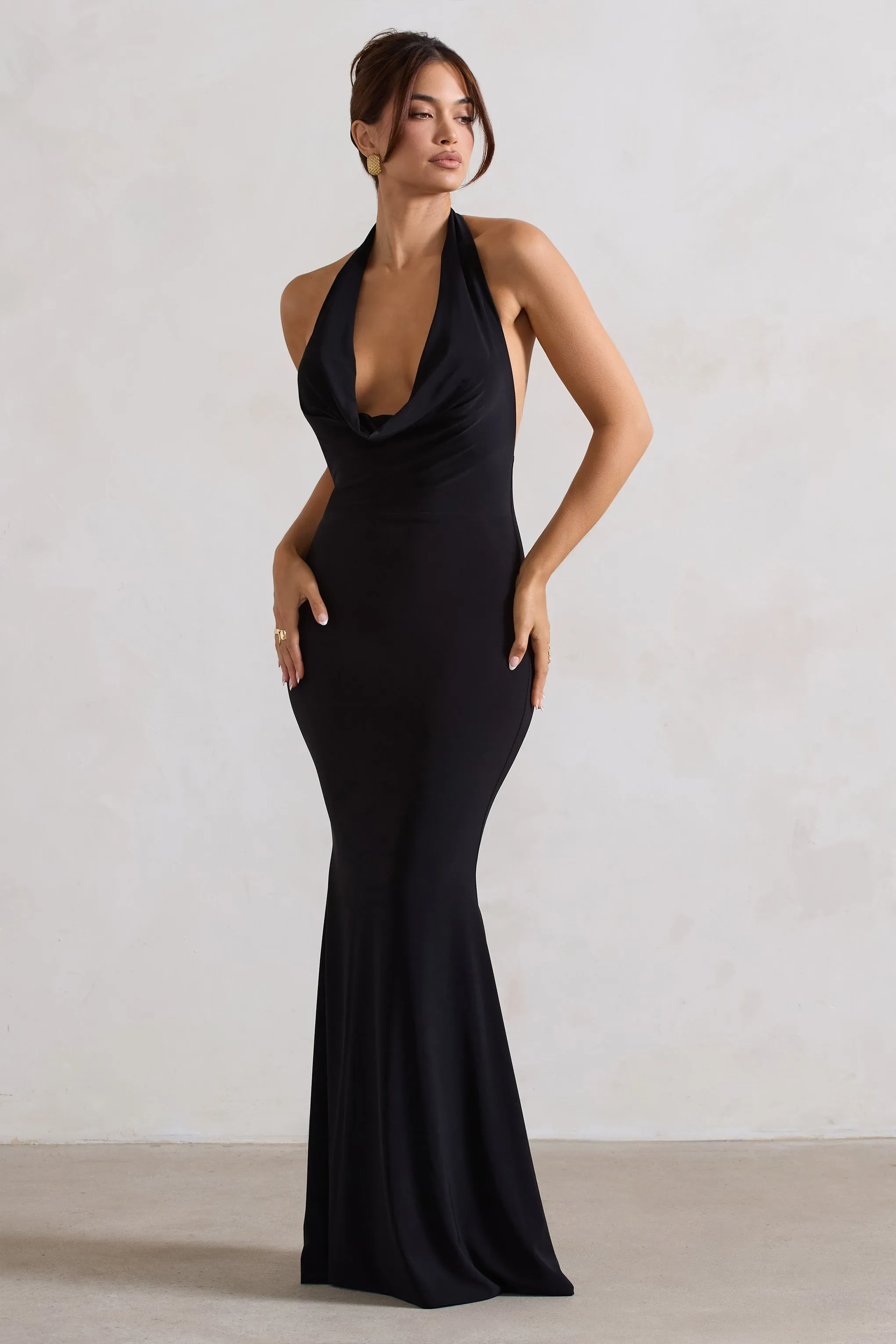 Milani | Black Backless Cowl Neck Fishtail Maxi Dress sold by Club L London product image thumbnail 4