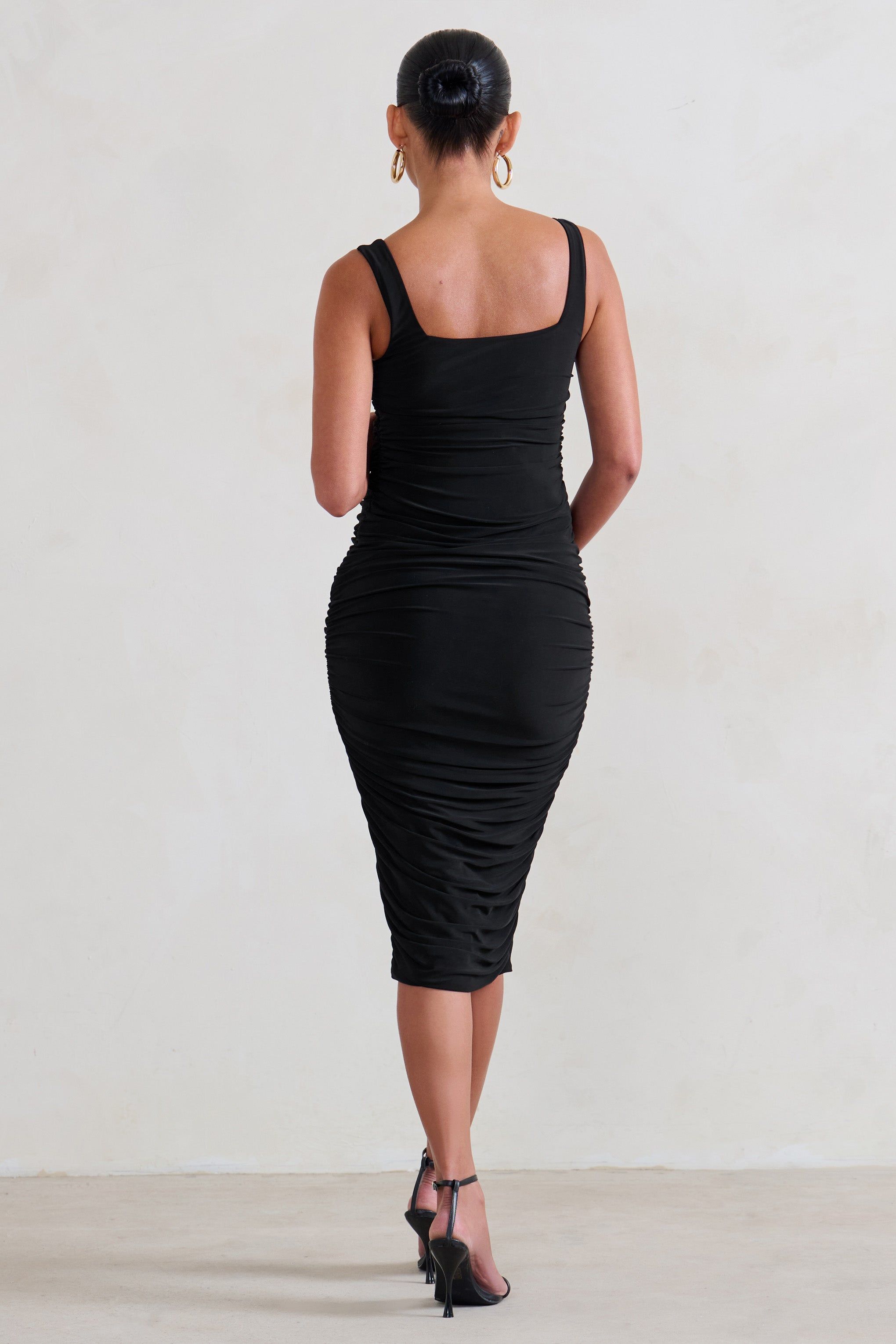 Lisbon | Black Maternity Square Neck Ruched Midi Dress sold by Club L London product image thumbnail 2