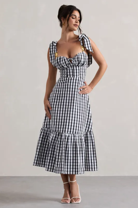 Brighton | Black & White Gingham Sweetheart Midi Dress sold by Club L London