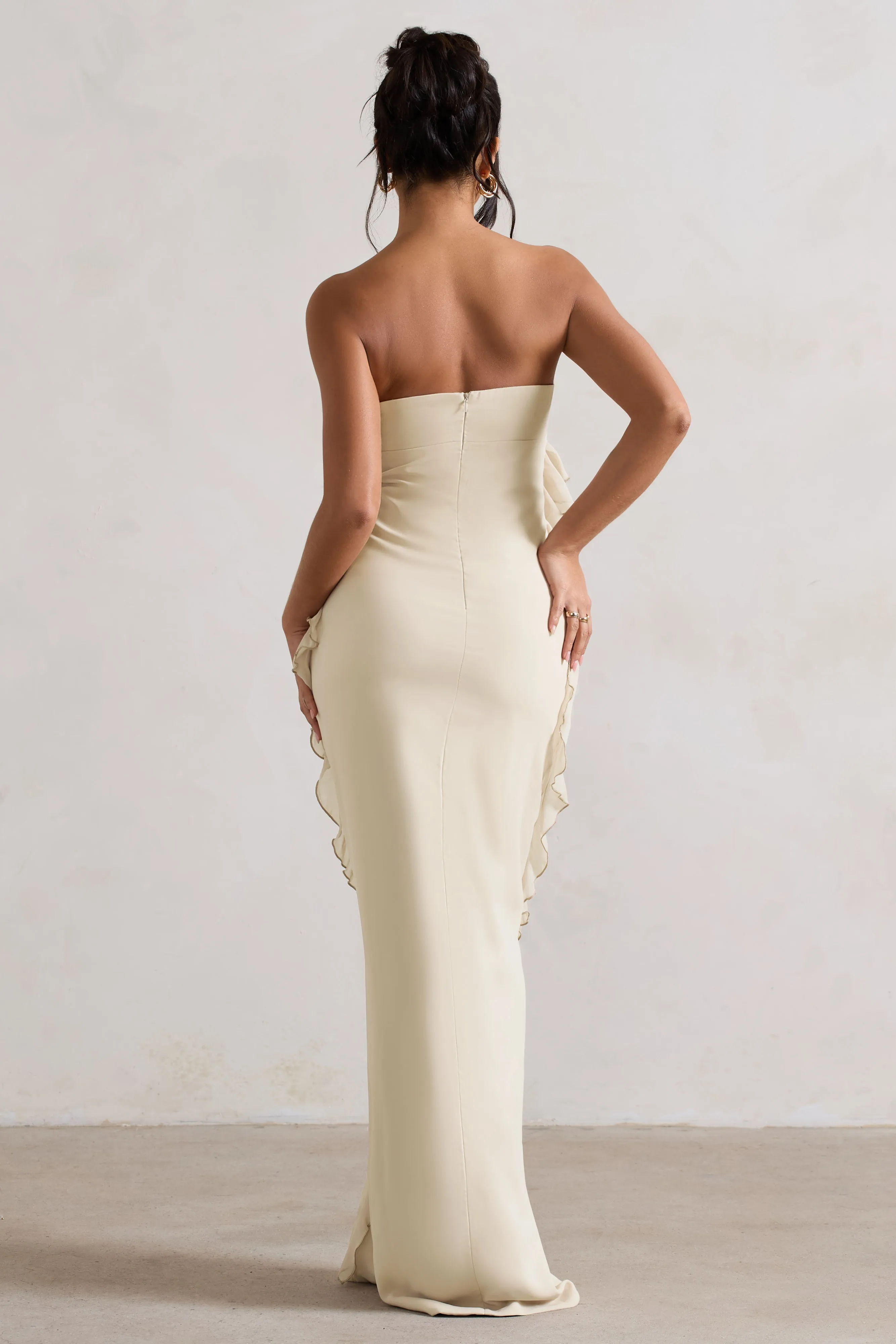 Gardenia | Champagne Strapless Ruffle Maxi Dress With Corsage sold by Club L London product image thumbnail 2