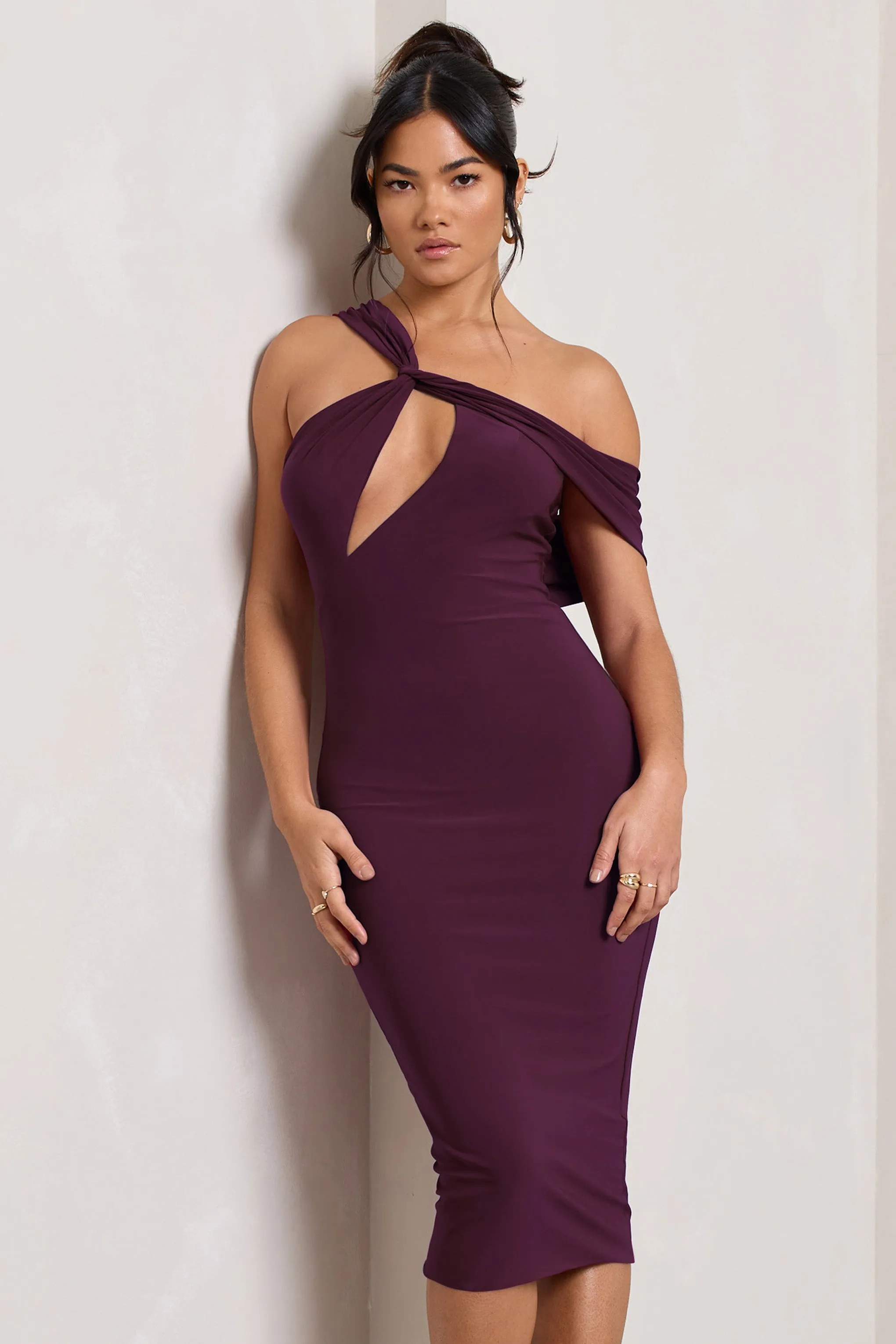 Ella | Plum Asymmetric Neck Cut Out Midi Dress sold by Club L London product image thumbnail 4