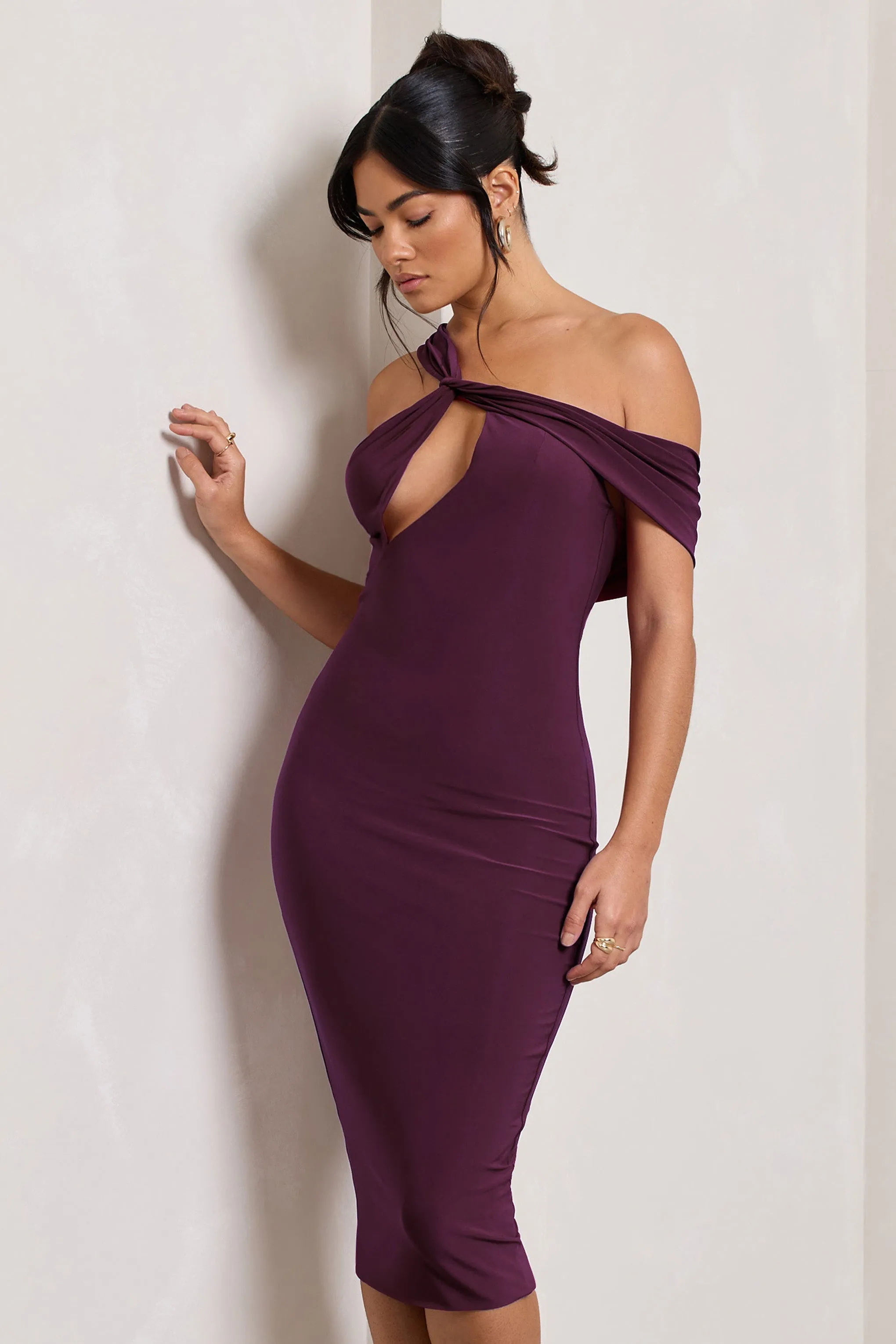 Ella | Plum Asymmetric Neck Cut Out Midi Dress sold by Club L London product image thumbnail 5