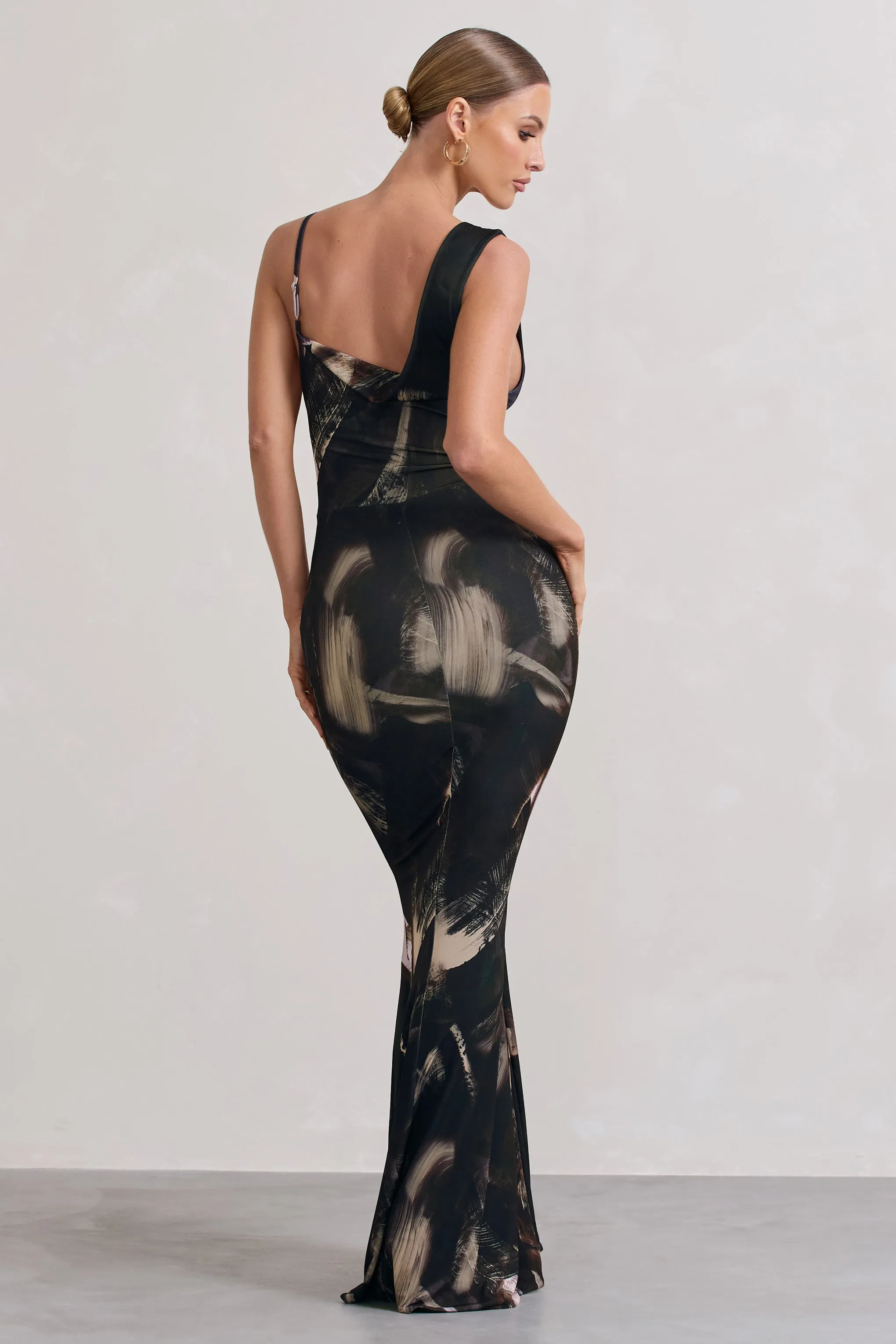 Phantasy | Dark Brown Print Asymmetric Neckline Cowl Maxi Dress sold by Club L London product image thumbnail 2
