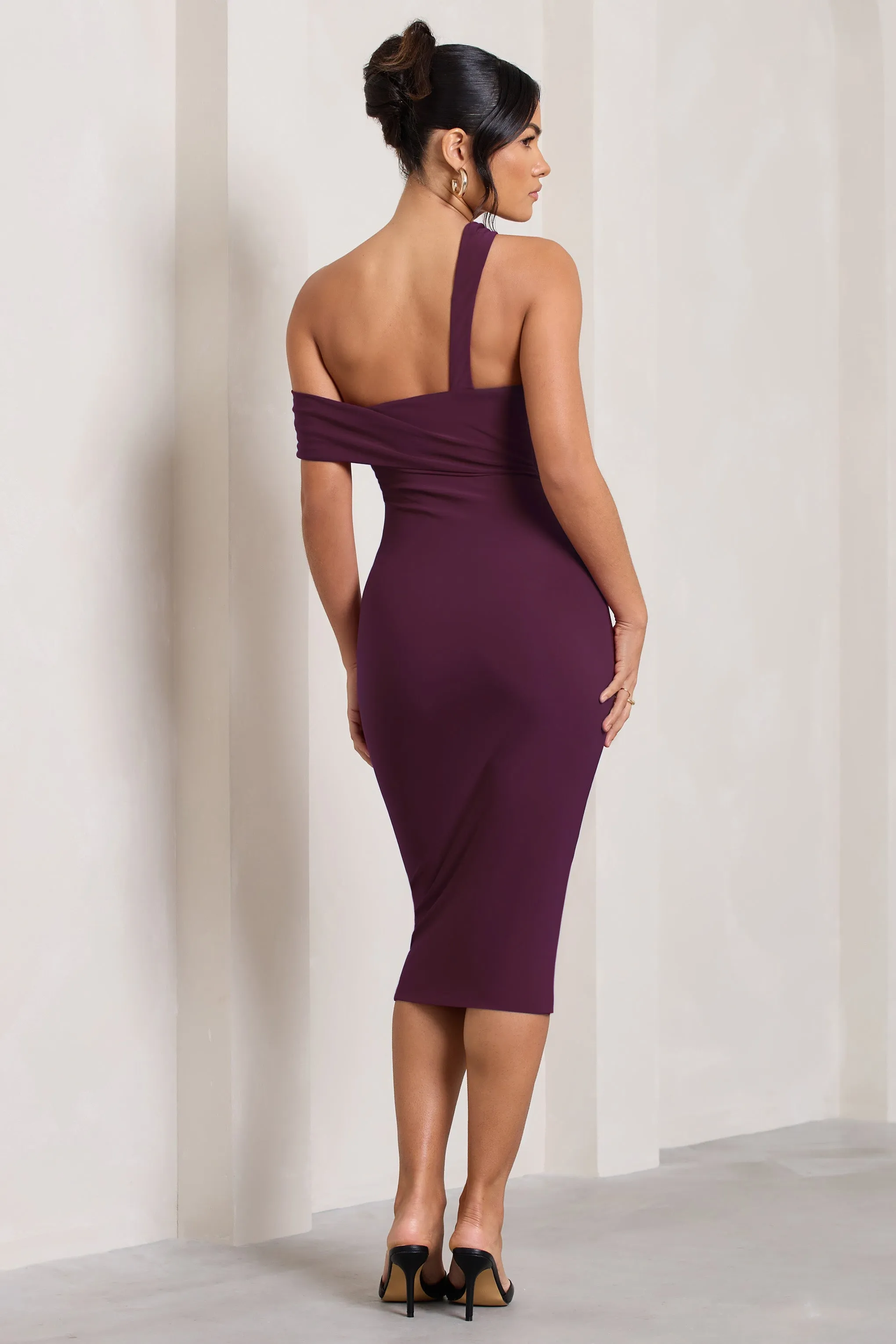 Ella | Plum Asymmetric Neck Cut Out Midi Dress sold by Club L London product image thumbnail 2
