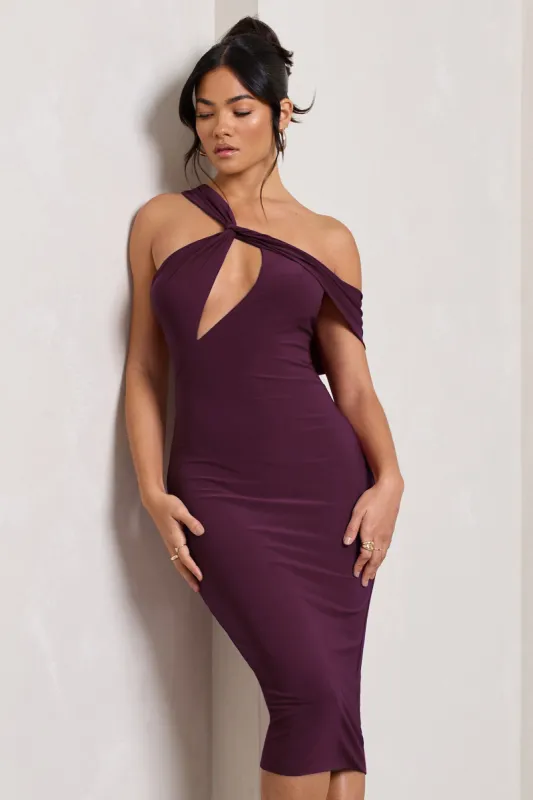 Ella | Plum Asymmetric Neck Cut Out Midi Dress made by Club L London
