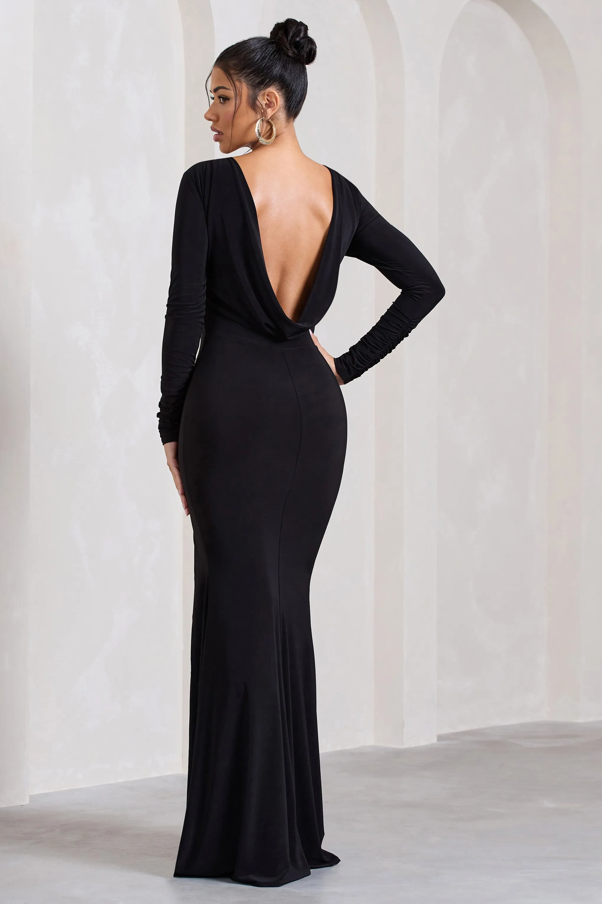 Keep Dreaming | Black Long-Sleeved Split Maxi Dress sold by Club L London product image thumbnail 2