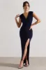 Honour | Navy V-Neck Split Maxi Dress With Cowl-Back sold by Club L London