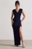 Honour | Navy V-Neck Split Maxi Dress With Cowl-Back sold by Club L London