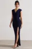 Honour | Navy V-Neck Split Maxi Dress With Cowl-Back sold by Club L London