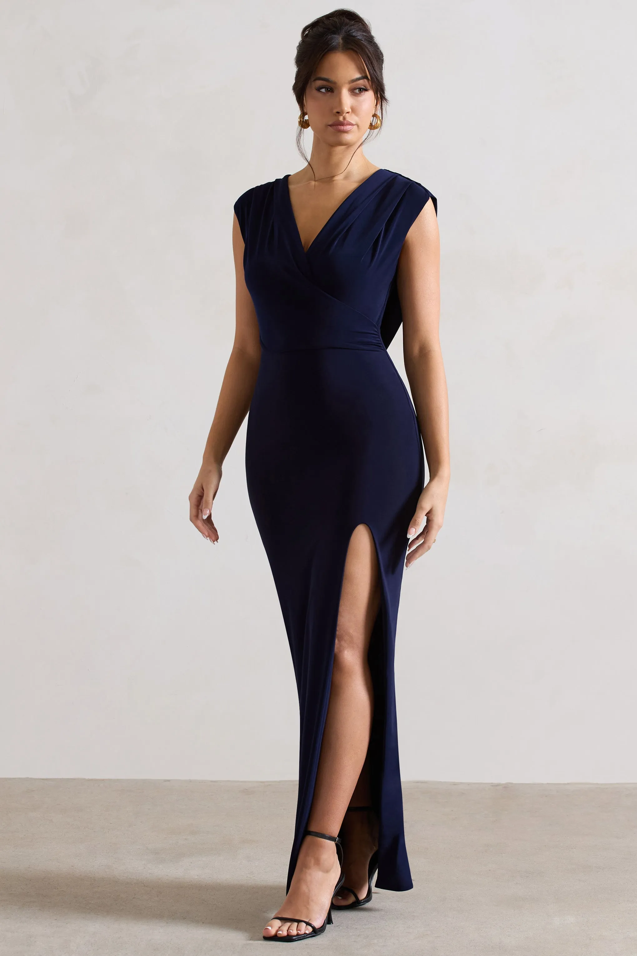Honour | Navy V-Neck Split Maxi Dress With Cowl-Back sold by Club L London product image thumbnail 5