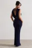 Honour | Navy V-Neck Split Maxi Dress With Cowl-Back sold by Club L London