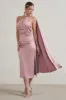 Madame | Blush Pink Satin Asymmetric Scarf Neck Backless Midi Dress sold by Club L London