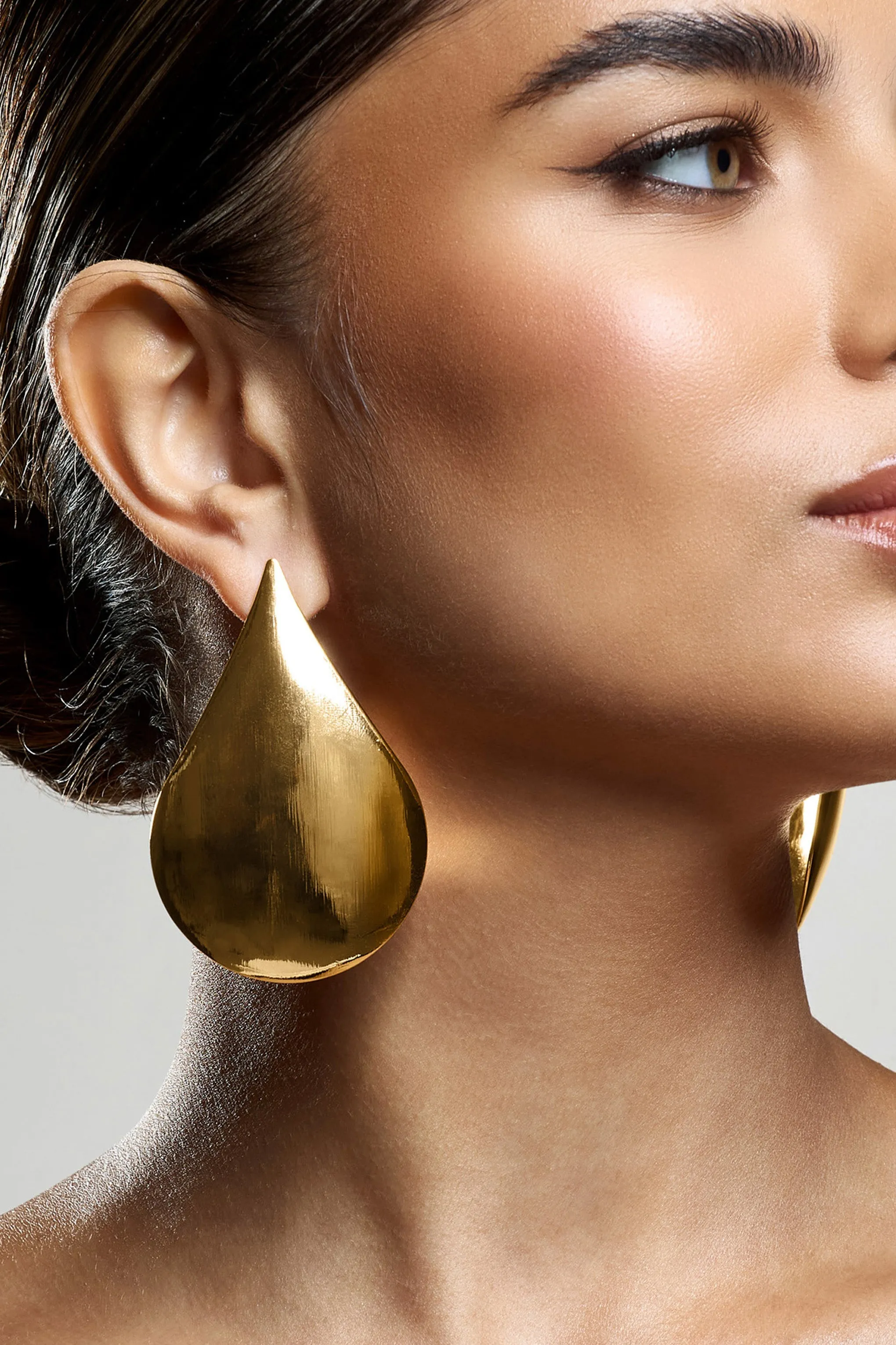Malin | Gold Statement Teardrop Earrings sold by Club L London product image thumbnail 3