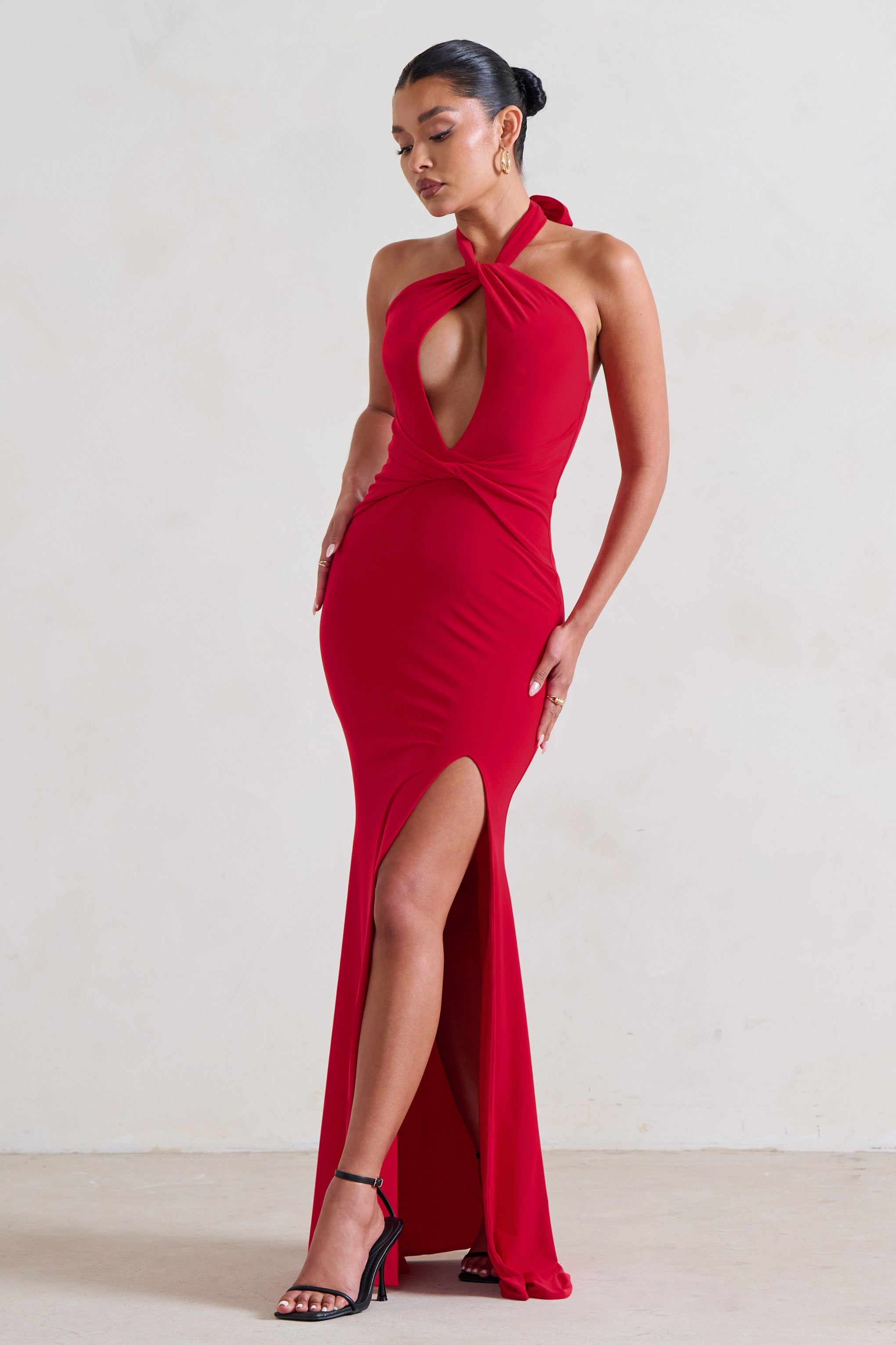 Luxuria | Red Halter Cut Out Maxi Dress sold by Club L London product image thumbnail 4