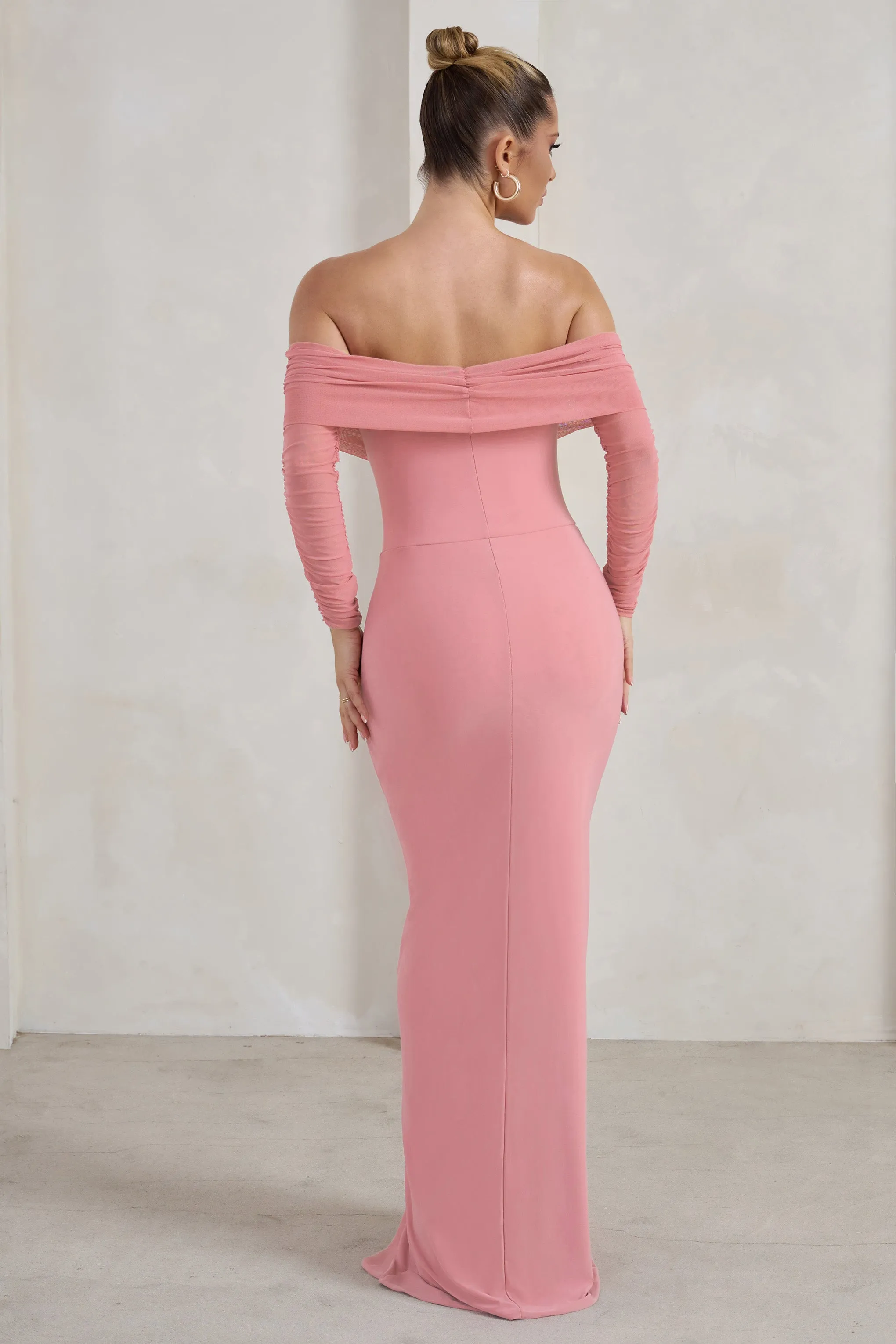 On Your Mind | Powder Pink Mesh Long Sleeve Maxi Dress sold by Club L London product image thumbnail 2