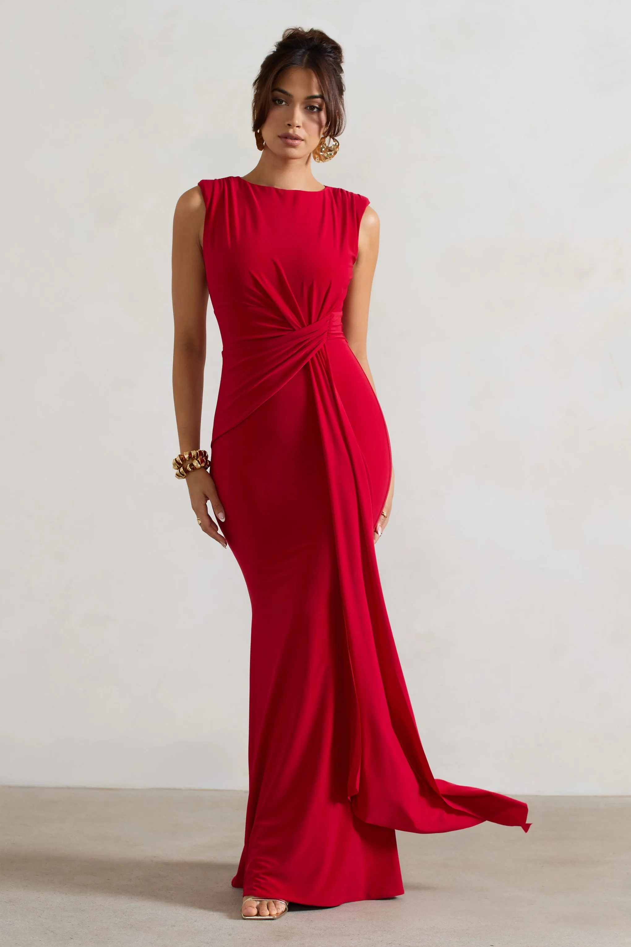 Kadie | Red Sleeveless Gathered Maxi Dress With Drape sold by Club L London product image thumbnail 5
