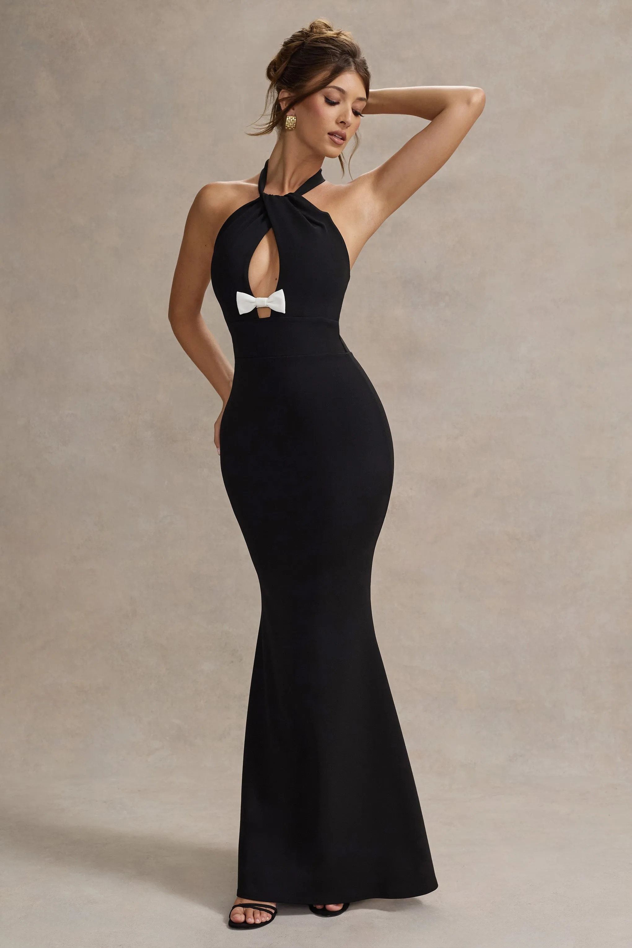Raelynn | Black Halter-Neck Cut-Out Maxi Dress With Bow sold by Club L London product image thumbnail 5
