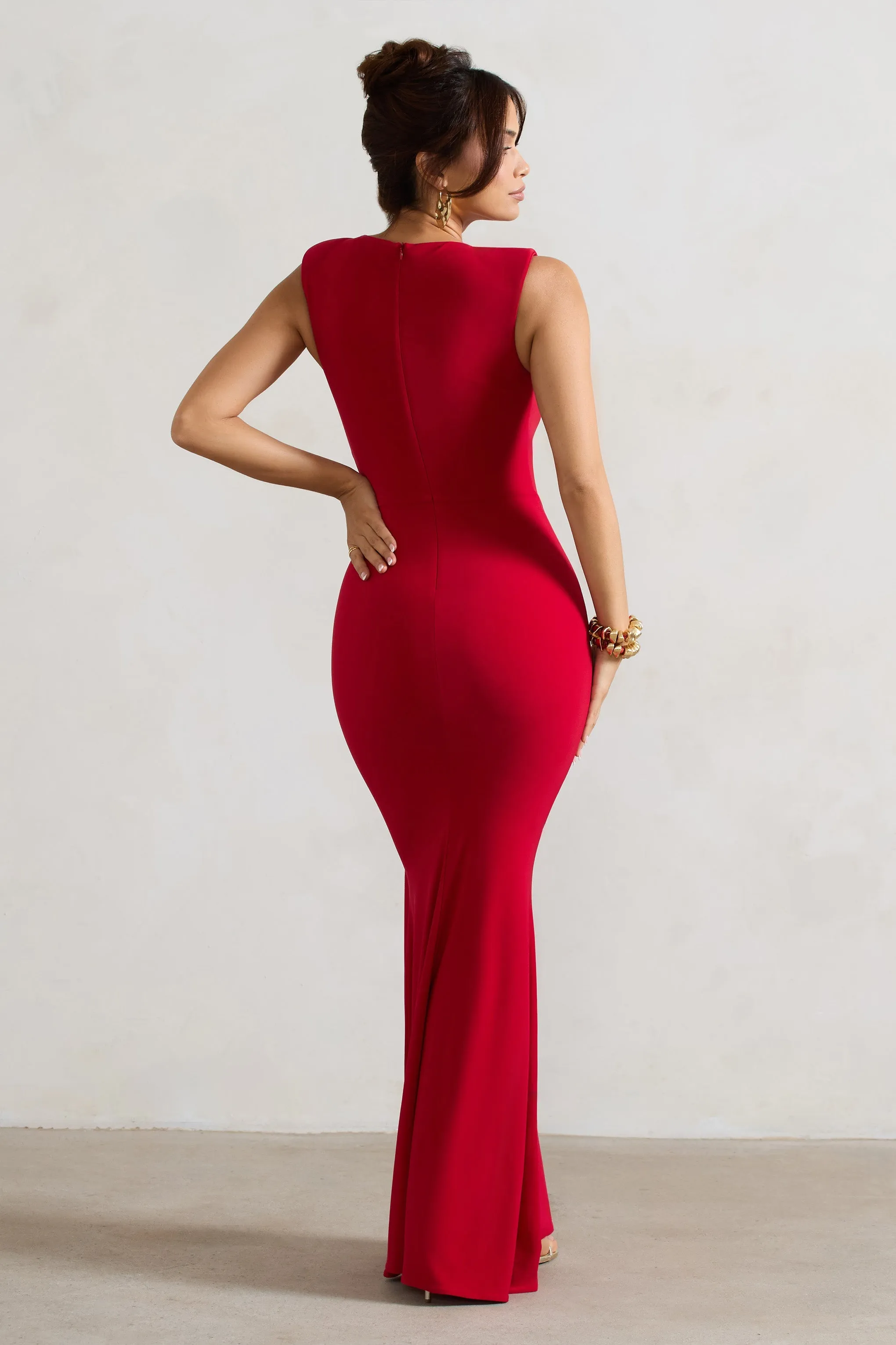 Kadie | Red Sleeveless Gathered Maxi Dress With Drape sold by Club L London product image thumbnail 2