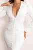 Reba | White Plunge Long Sleeve Structured Maxi Dress with Front Split sold by Club L London