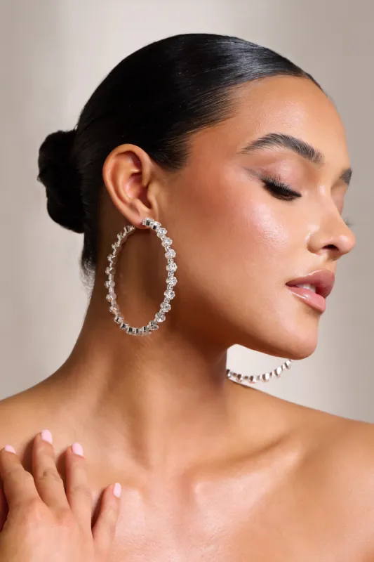Tamala | Silver Diamante Hoop Earrings sold by Club L London