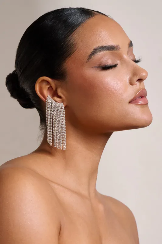 Petal | Gold Diamante Tassel Cuff Earrings sold by Club L London