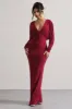 Ruth | Berry Draped Plunge-Neck Maxi Dress sold by Club L London