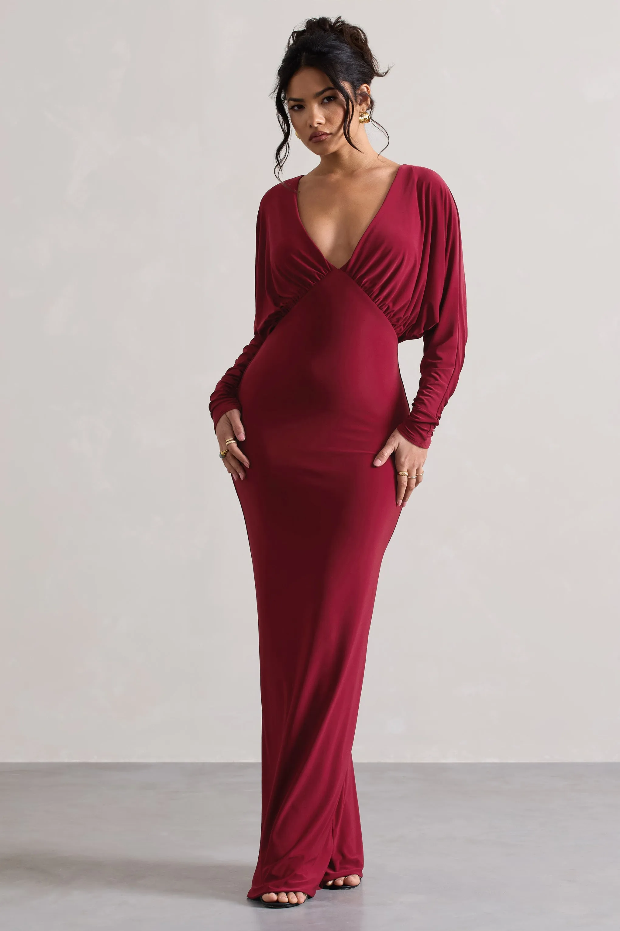 Ruth | Berry Draped Plunge-Neck Maxi Dress sold by Club L London product image thumbnail 4