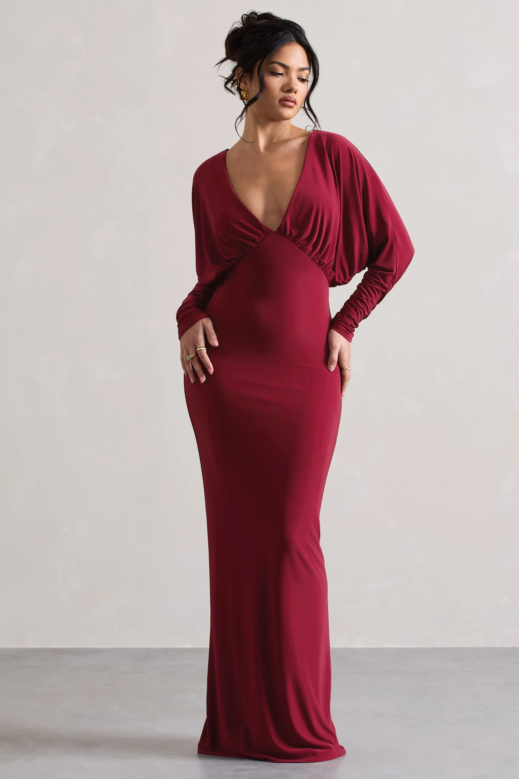 Ruth | Berry Draped Plunge-Neck Maxi Dress sold by Club L London product image thumbnail 5
