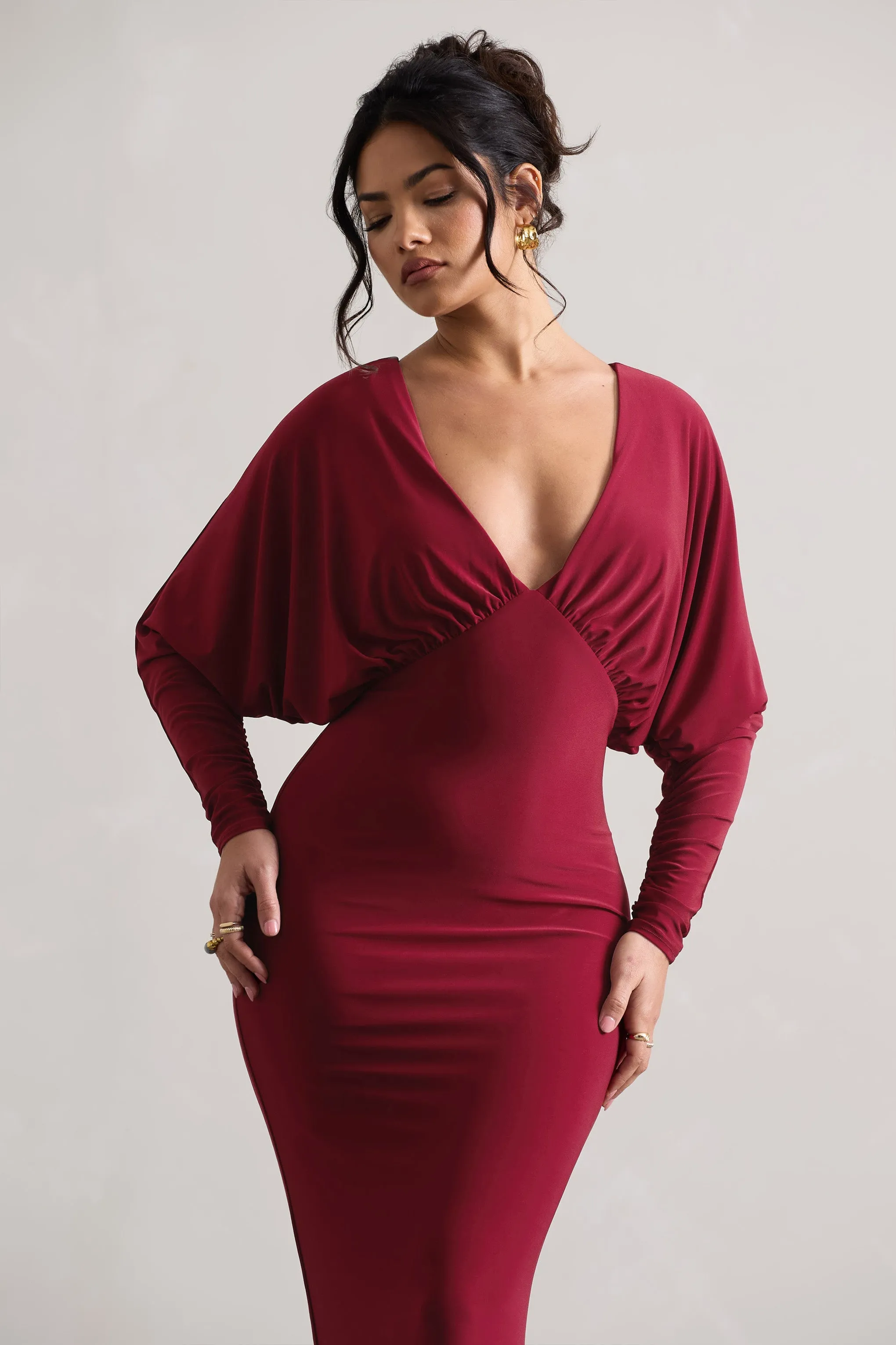 Ruth | Berry Draped Plunge-Neck Maxi Dress sold by Club L London product image thumbnail 3