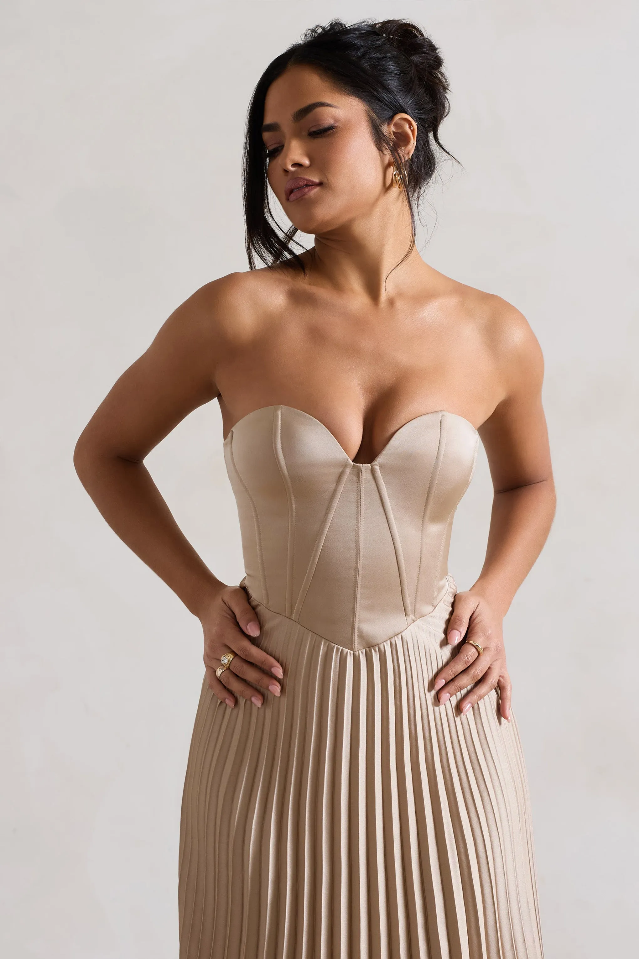 Bordeaux | Champagne Satin Corset Style Midi Dress sold by Club L London product image thumbnail 3